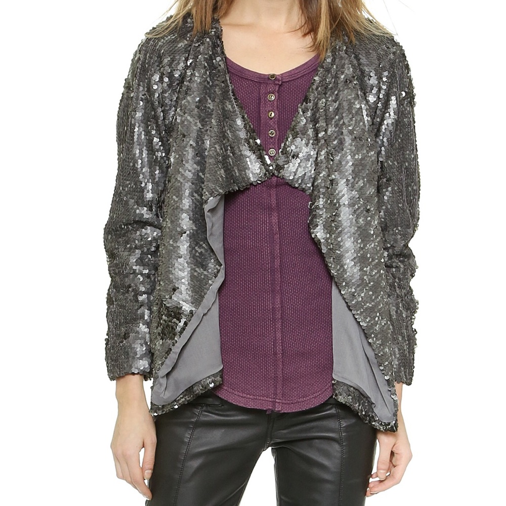 Free People Drippy Sequin Jacket SILVER F315J124